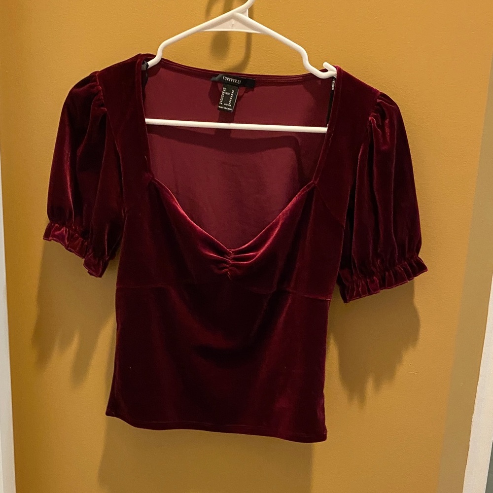 Forever 21 Velvety Red Short Sleeve Blouse